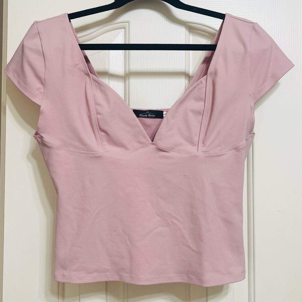 Rose Pink V-Neck Slim Fit Top